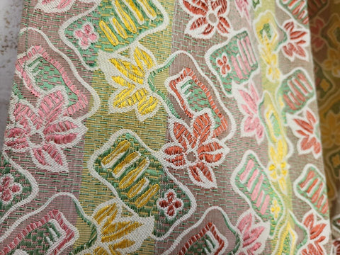 Beautiful Vintage 50's Mid-Century Curtains Pink/Green/Yellow Floral 132cm Drop