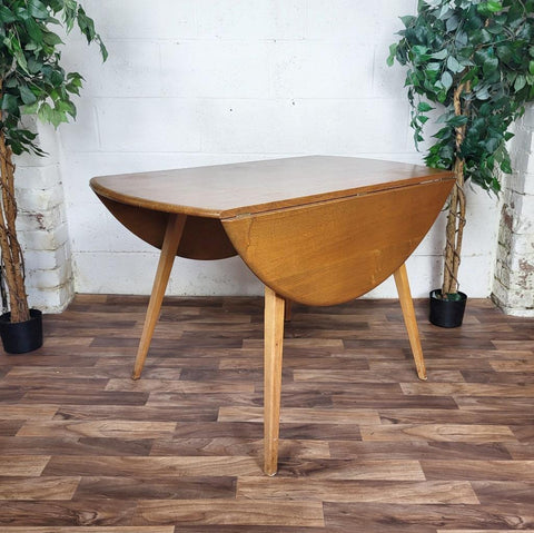 Vintage Mid-Century Ercol Blonde Elm Dropleaf Oval Dining Table Model 384
