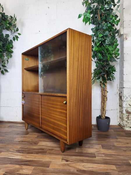 Vintage Mid-Century Beaver & Tapley Teak & Glass Slim Bookcase Sideboard MCM