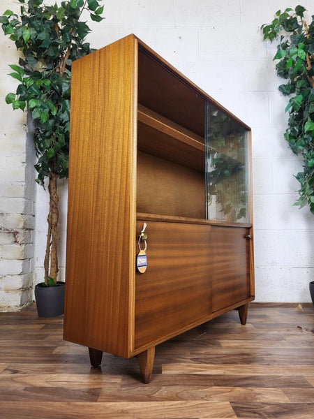 Vintage Mid-Century Beaver & Tapley Teak & Glass Slim Bookcase Sideboard MCM