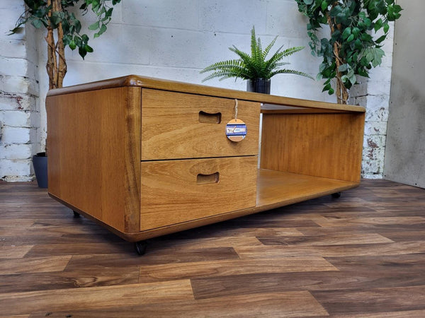 Vintage Mid-Century Meredew Teak & Glass Coffee Table With Drawers Retro Scandi