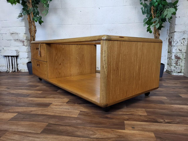 Vintage Mid-Century Meredew Teak & Glass Coffee Table With Drawers Retro Scandi