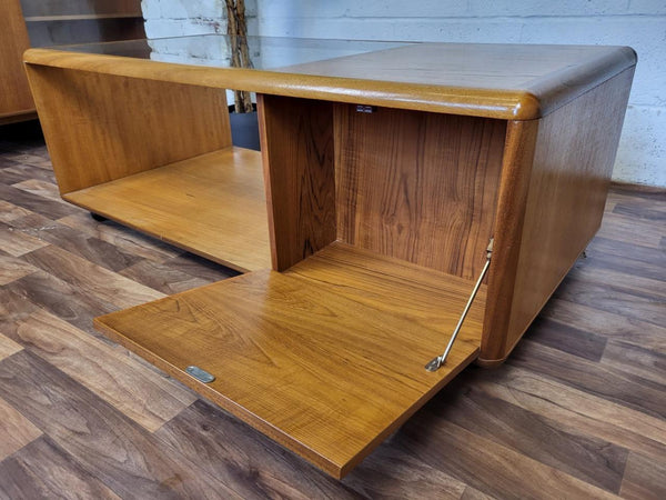 Vintage Mid-Century Meredew Teak & Glass Coffee Table With Drawers Retro Scandi